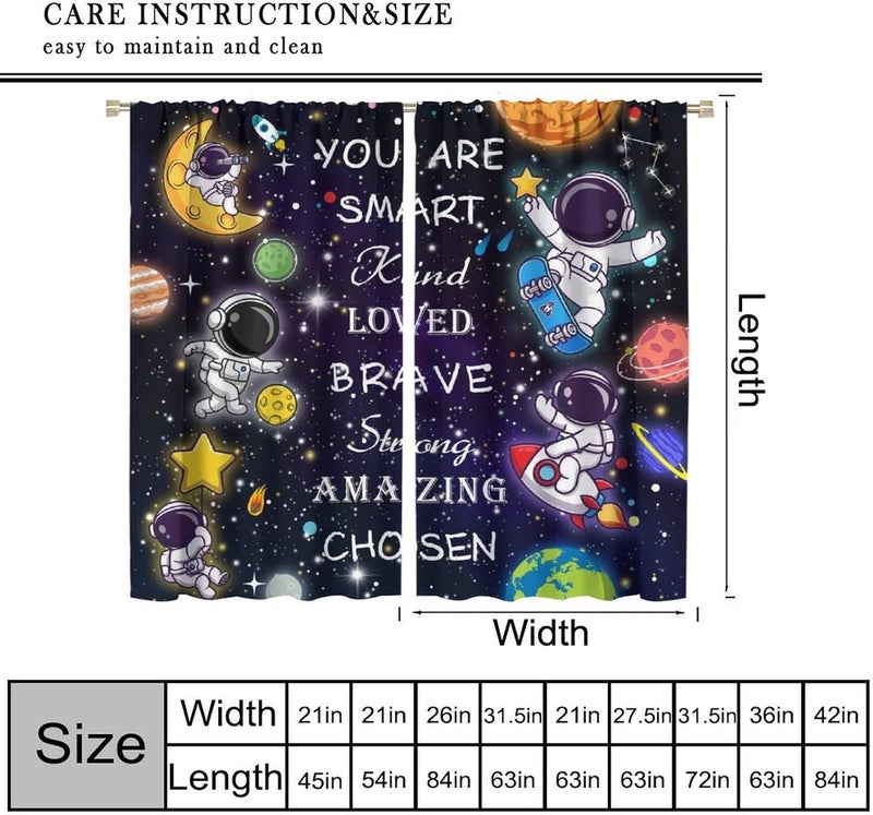 AAVEUP Space Astronaut Blackout Curtains for Kids,Cartoon Universe Galaxy Space Planet Astronaut Inspirational Quotes Learning Window Treatments for Boys Nursery Bedroom Living Room 42x54in - Image 3